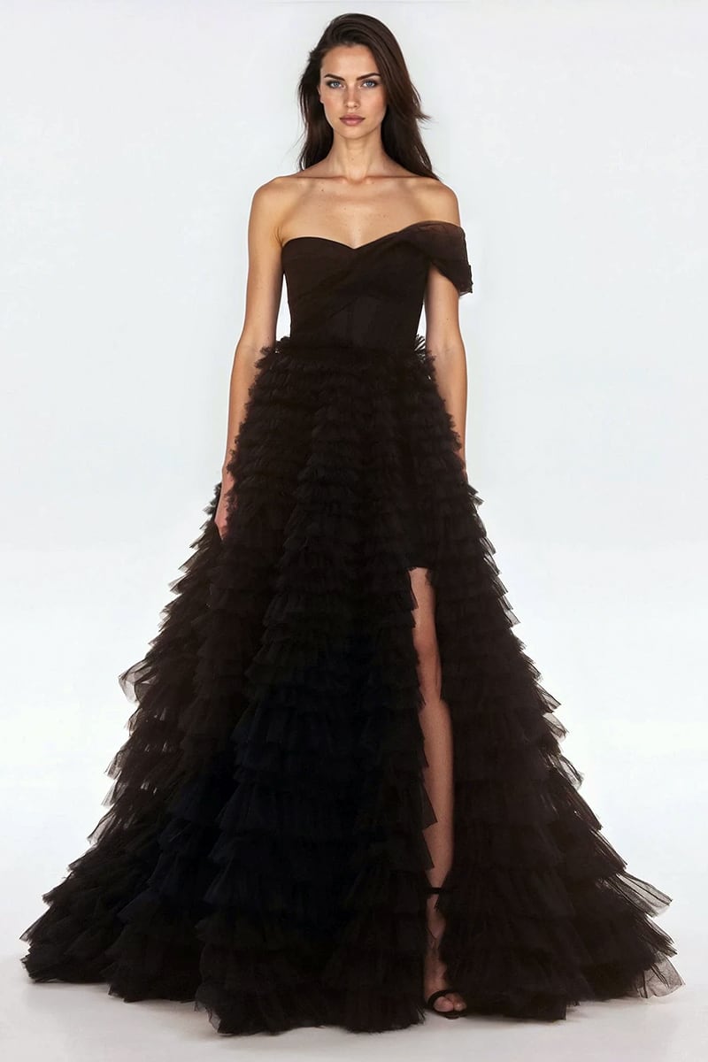 Seraphina One-Shoulder Tulle Ball Gown | Jewelclues - Black