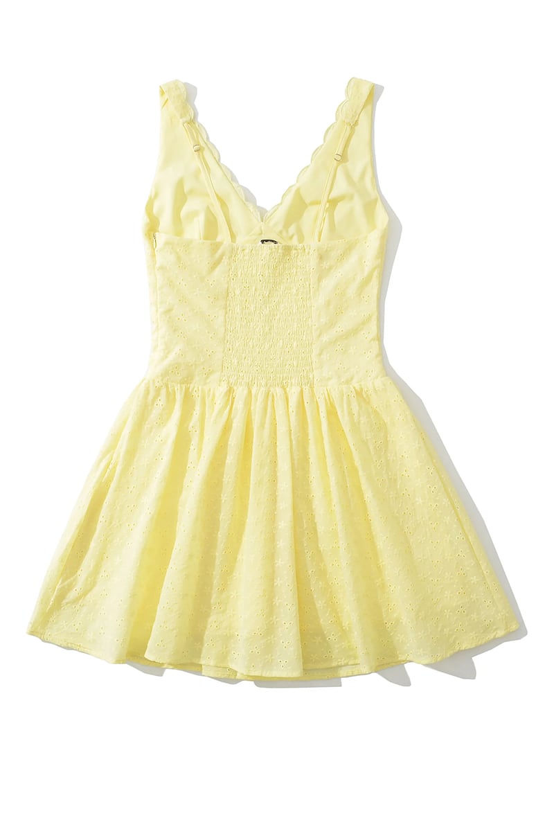 Seraphine Eyelet Embroidered Mini Dress | Jewelclues #color_yellow