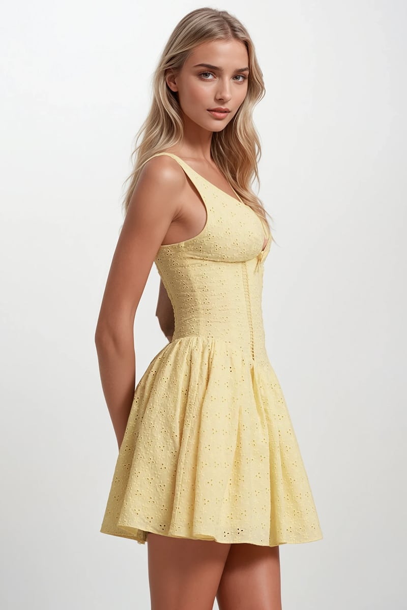 Seraphine Eyelet Embroidered Mini Dress | Jewelclues #color_yellow