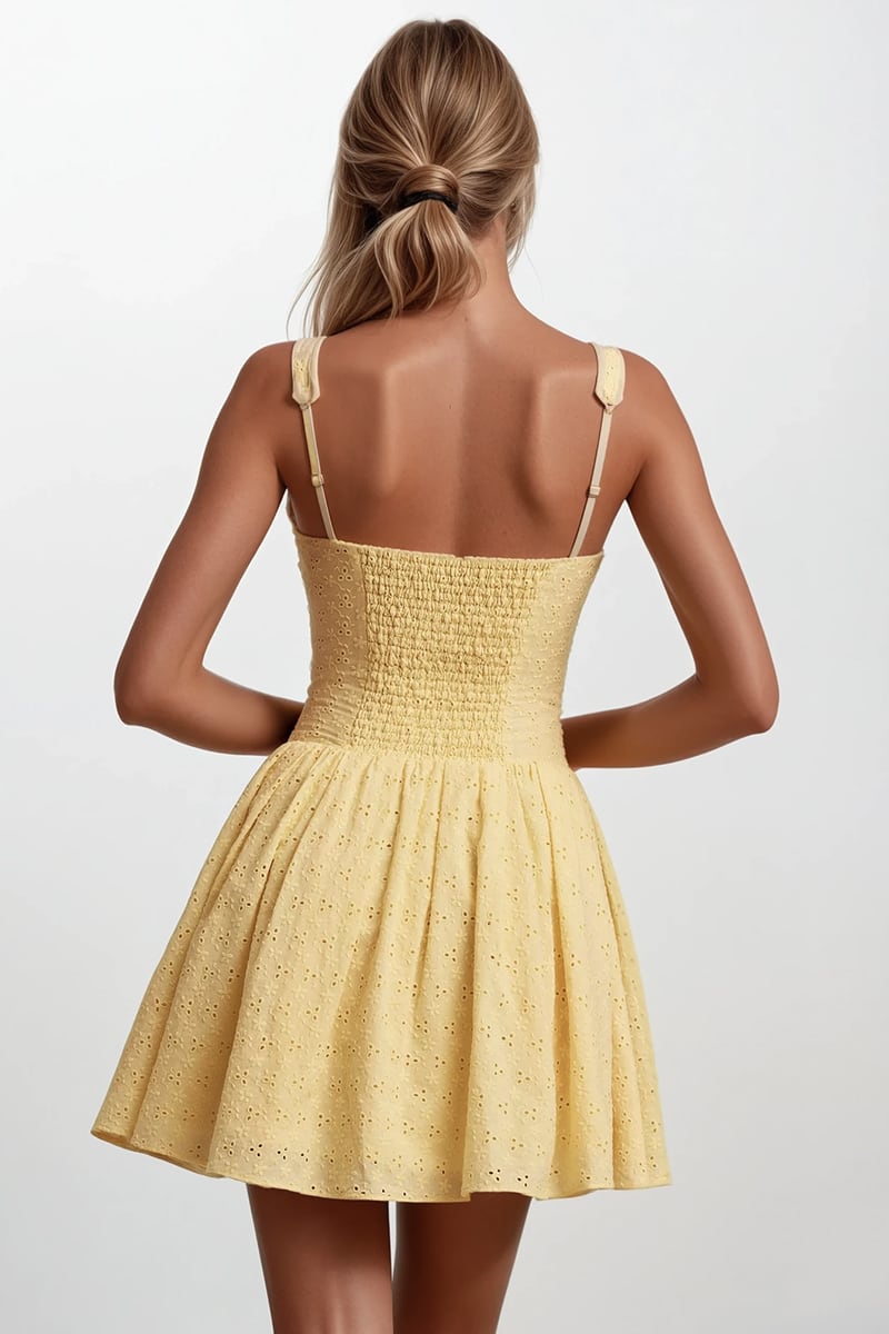 Seraphine Eyelet Embroidered Mini Dress | Jewelclues #color_yellow