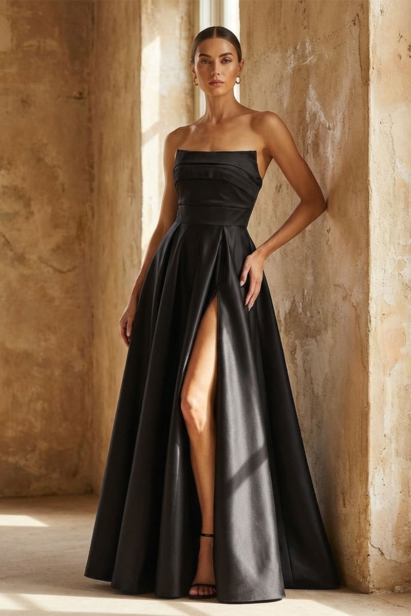 Serena Black Satin Gown | Jewelclues