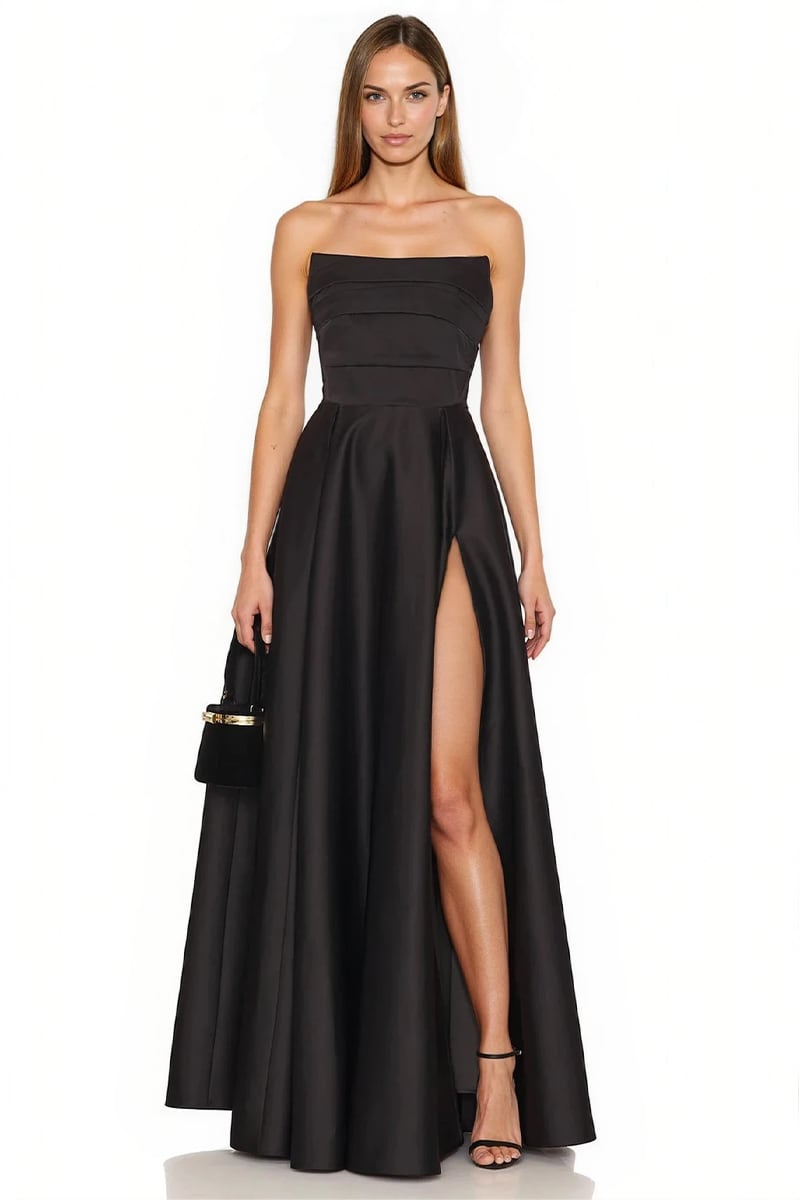 Serena Black Satin Gown | Jewelclues