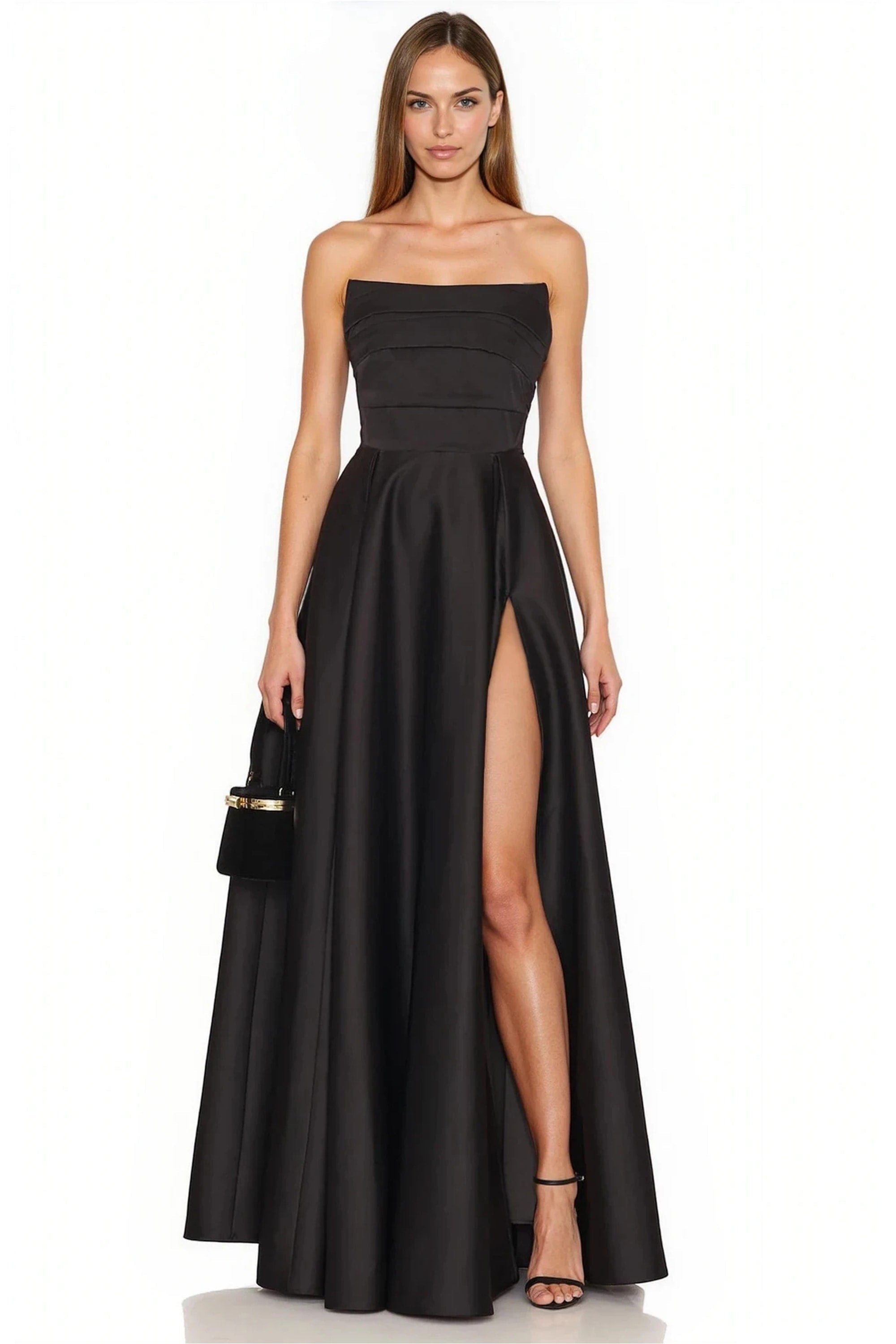 Serena Black Satin Gown | JewelClues