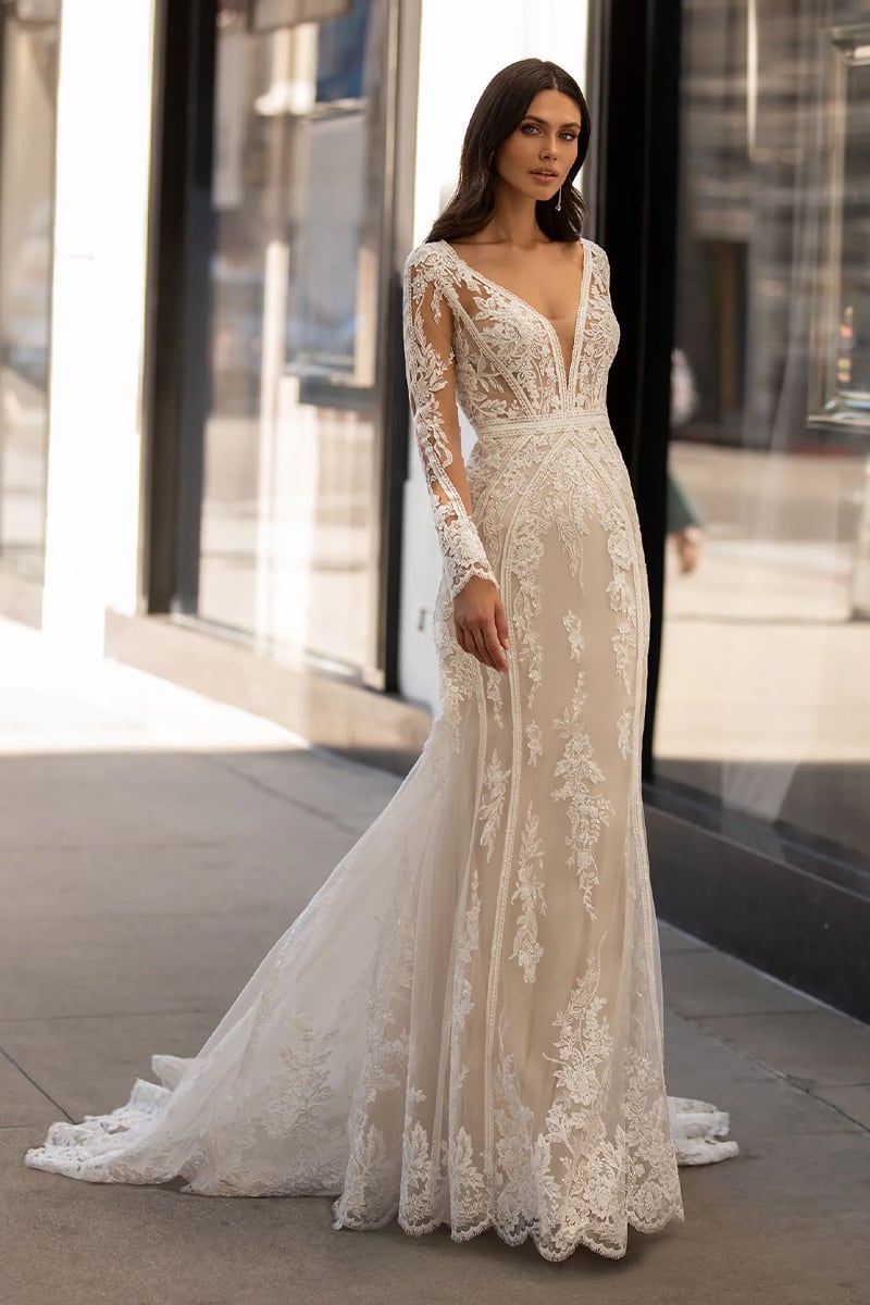 Serene Long-Sleeve Wedding Dress | Jewelclues #color_ivory