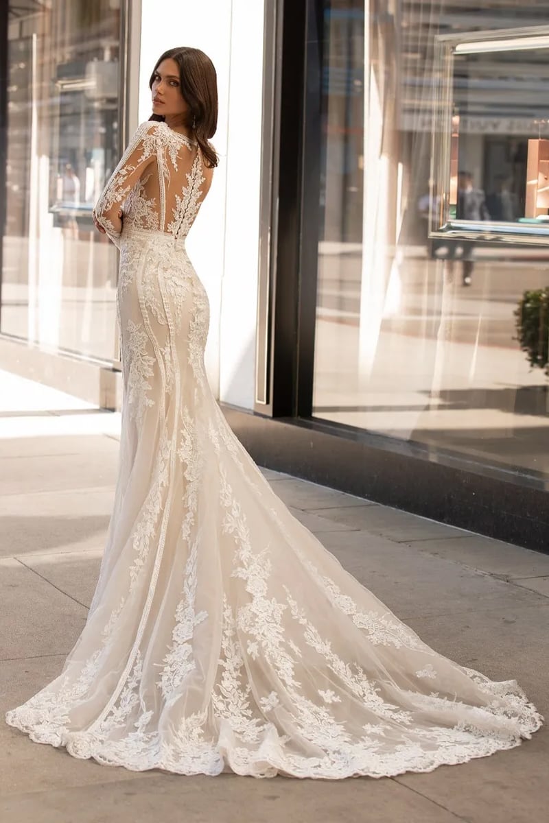 Serene Long-Sleeve Wedding Dress | Jewelclues #color_ivory