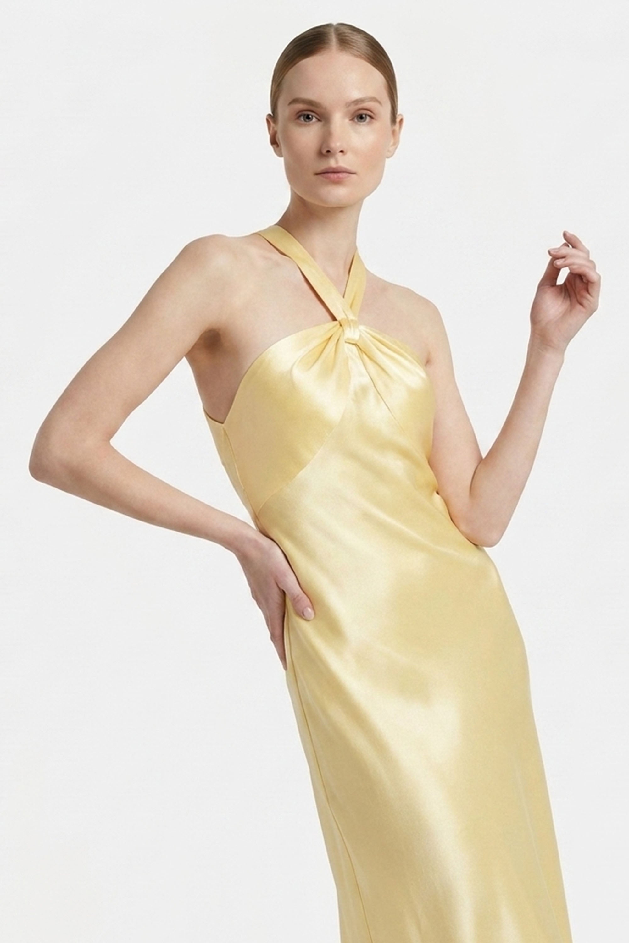 Solene Buttermilk Satin Maxi Dress | JewelClues