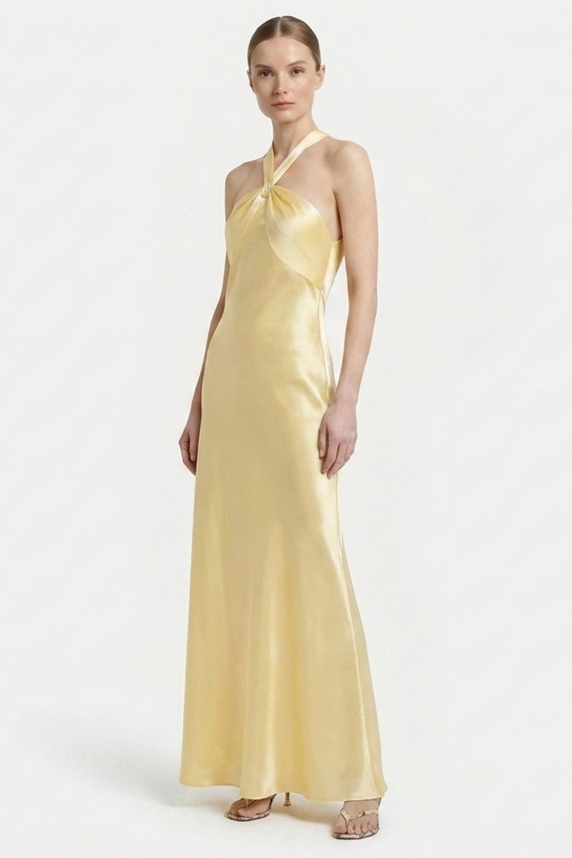 Solene Buttermilk Satin Maxi Dress | JewelClues