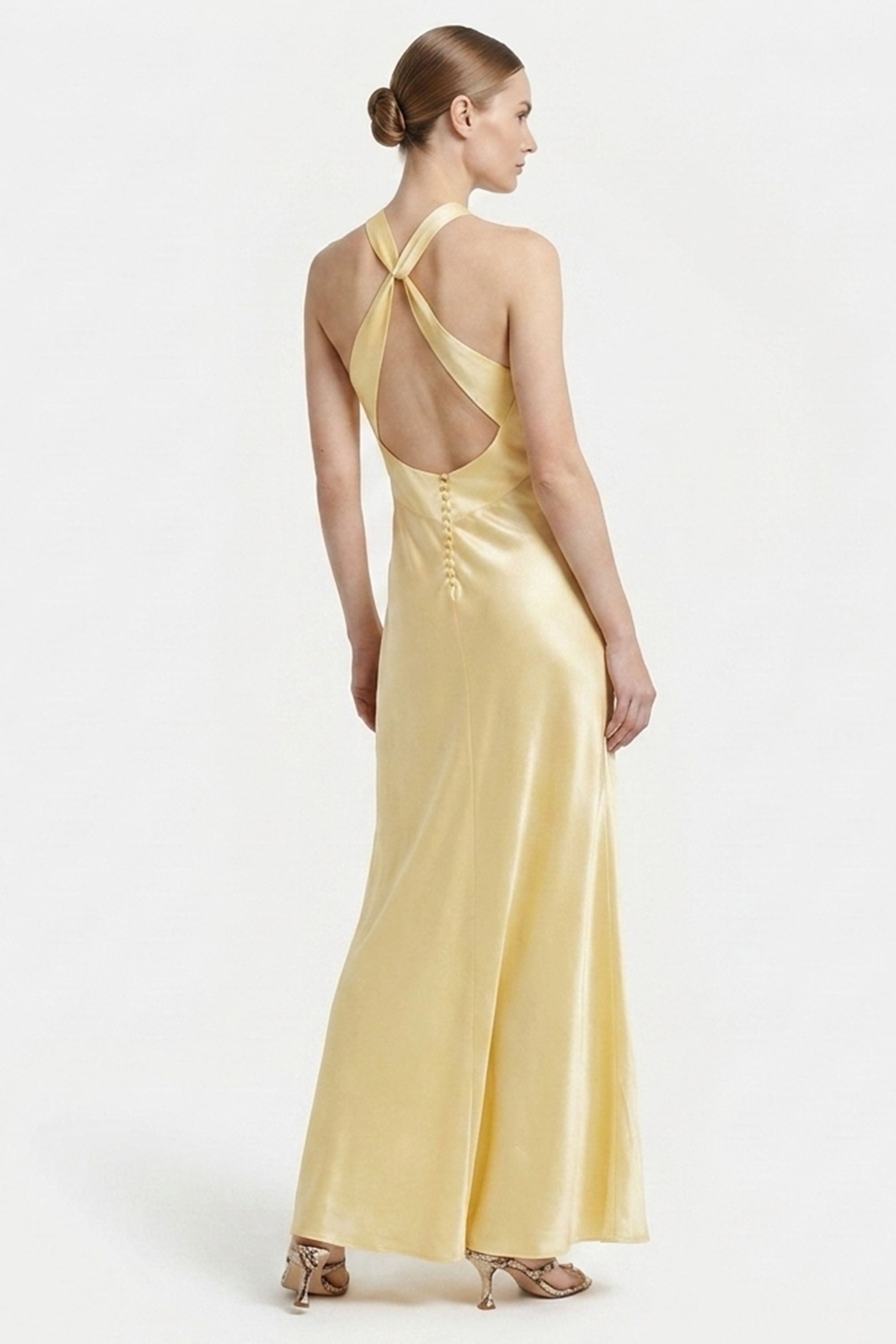 Solene Buttermilk Satin Maxi Dress | JewelClues