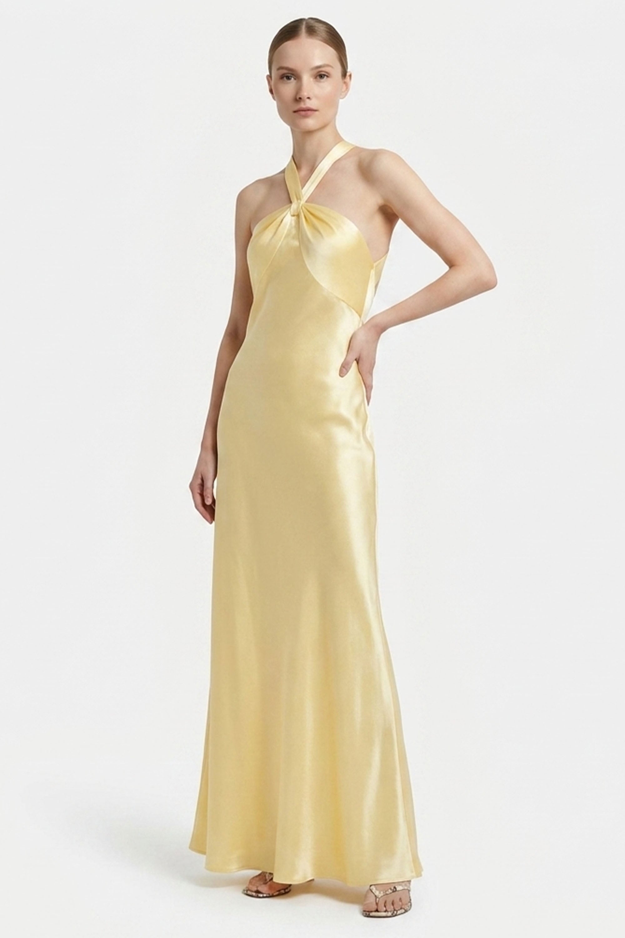 Solene Buttermilk Satin Maxi Dress | JewelClues