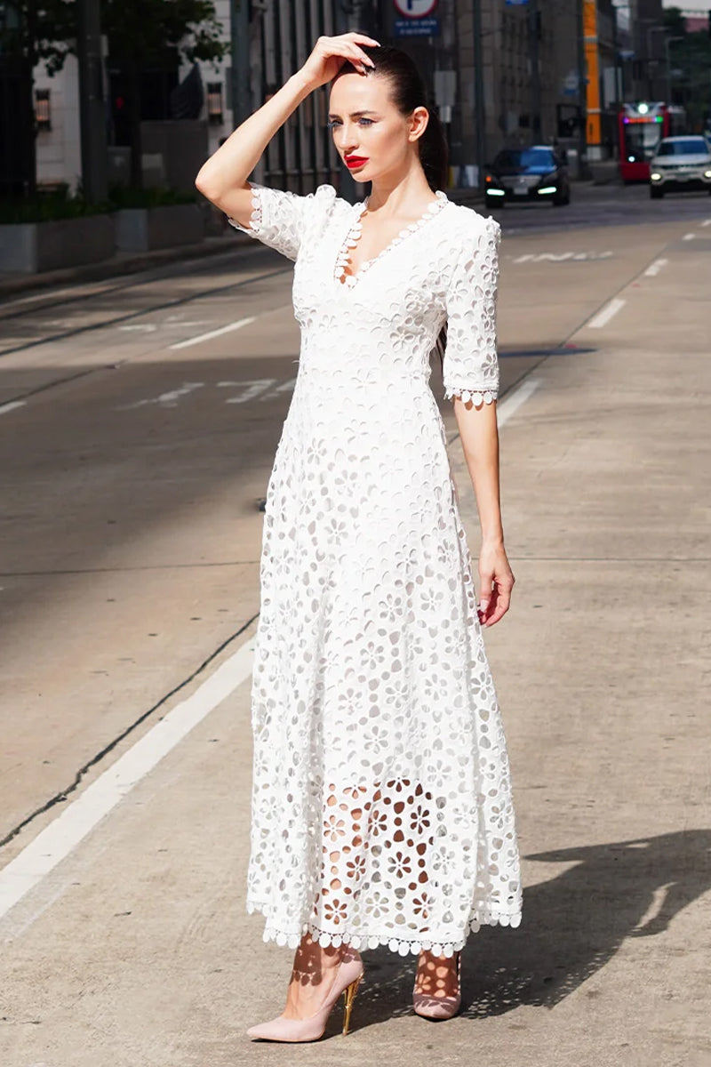 Somerset White Eyelet Maxi Dress | Jewelclues