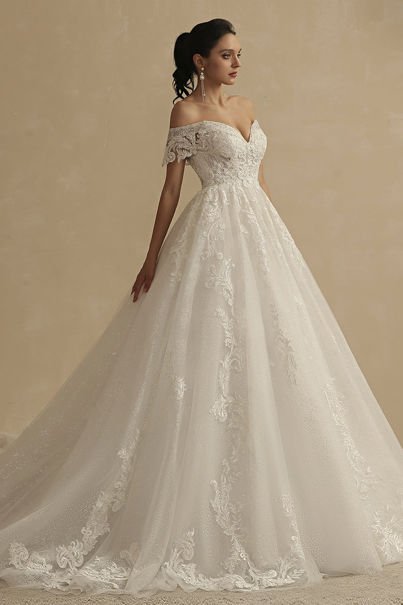 Sparkling Romance Off-the-Shoulder Wedding Dress | Jewelclues