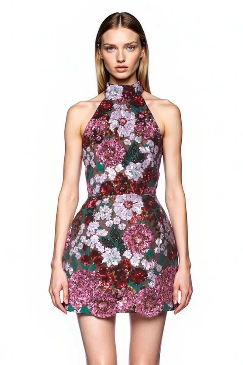 Starlit Bloom 3D Sequin Mini Dress | Jewelclues