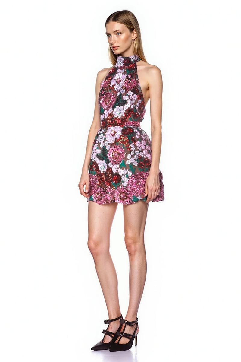 Starlit Bloom 3D Sequin Mini Dress | Jewelclues