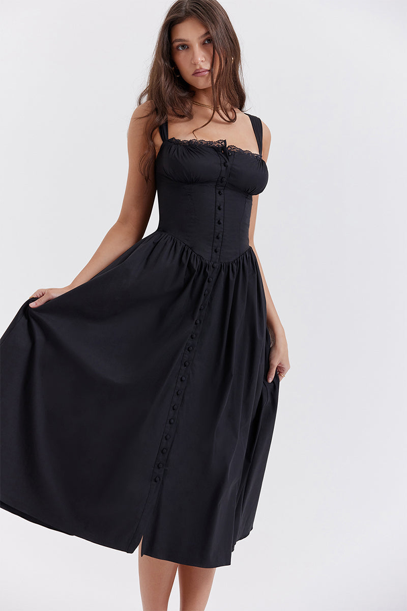 Stroke of Luck Bustier Midi Dress | Jewelclues | #color_black