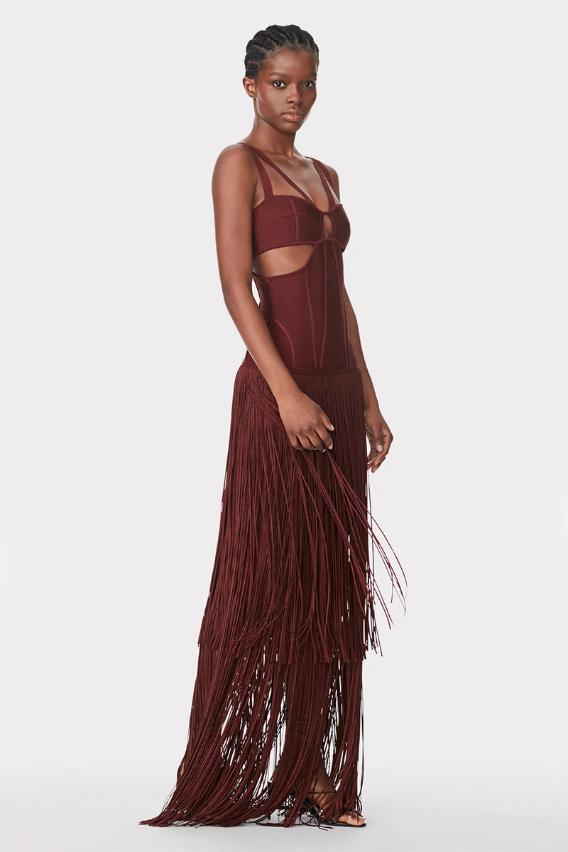 Stunning Allure Fringe Maxi Dress | Jewelclues | #color_auburn