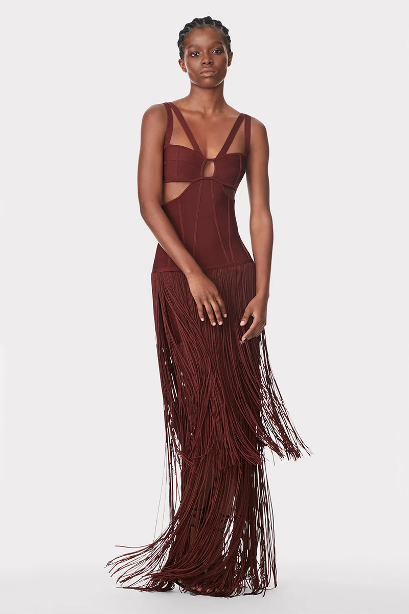 Stunning Allure Fringe Maxi Dress | Jewelclues | #color_auburn