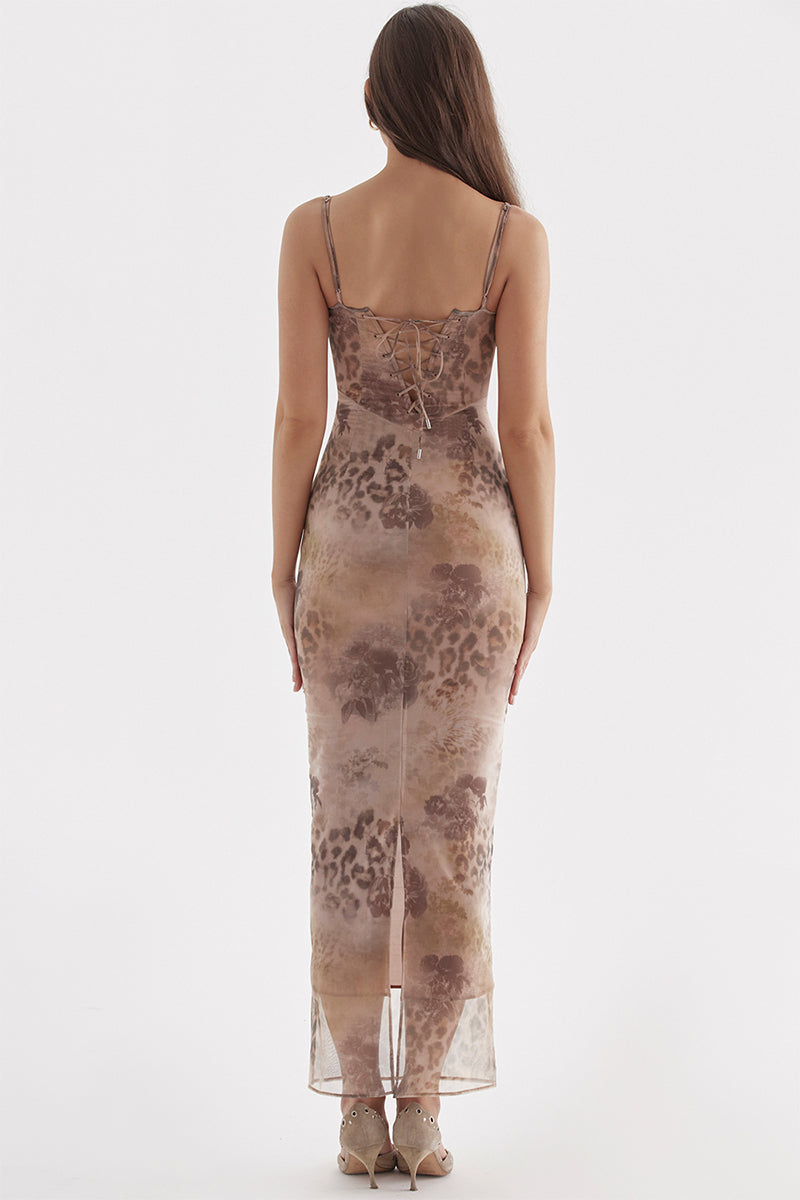Stunning Sweetheart Floral Print Maxi Dress | Jewelclues | #color_beige