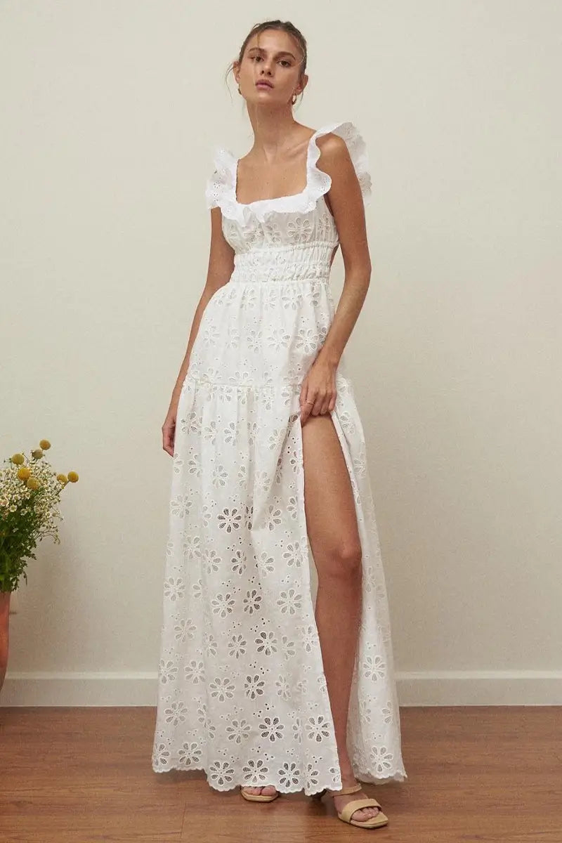Sundrenched White Eyelet Embroidered Maxi Dress | Jewelclues