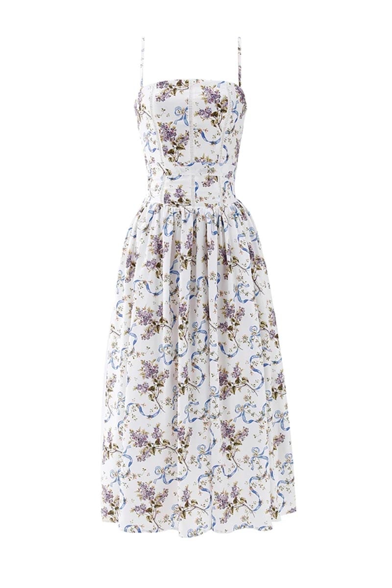 Sunlit Charm Ribbon Print Midi Dress | Jewelclues