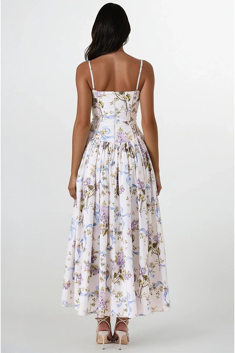 Sunlit Charm Ribbon Print Midi Dress | Jewelclues