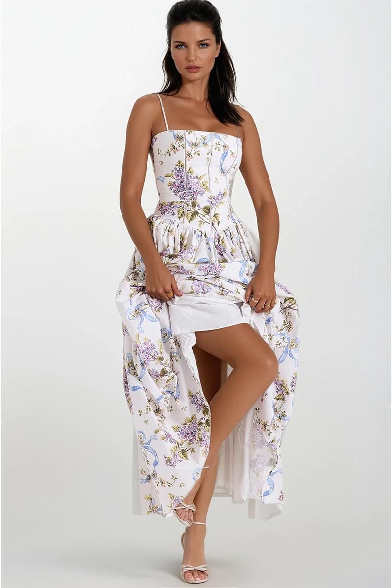 Sunlit Charm Ribbon Print Midi Dress | Jewelclues