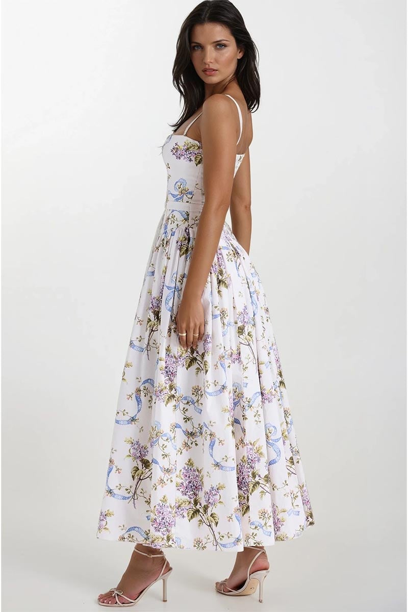 Sunlit Charm Ribbon Print Midi Dress | Jewelclues