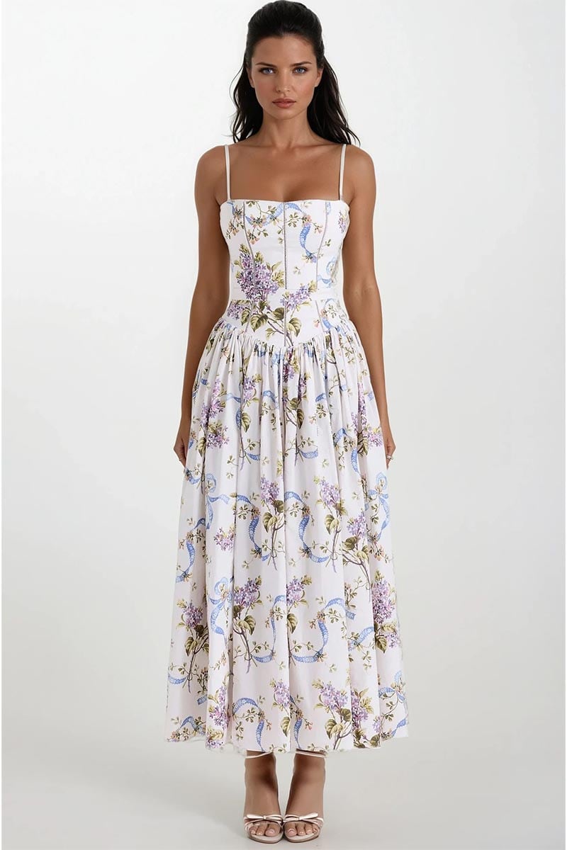 Sunlit Charm Ribbon Print Midi Dress | Jewelclues