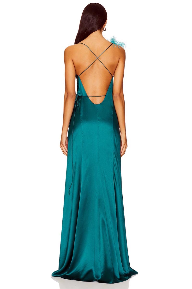 Tatev Satin Wrap Maxi Dress | Jewelclues #color_green