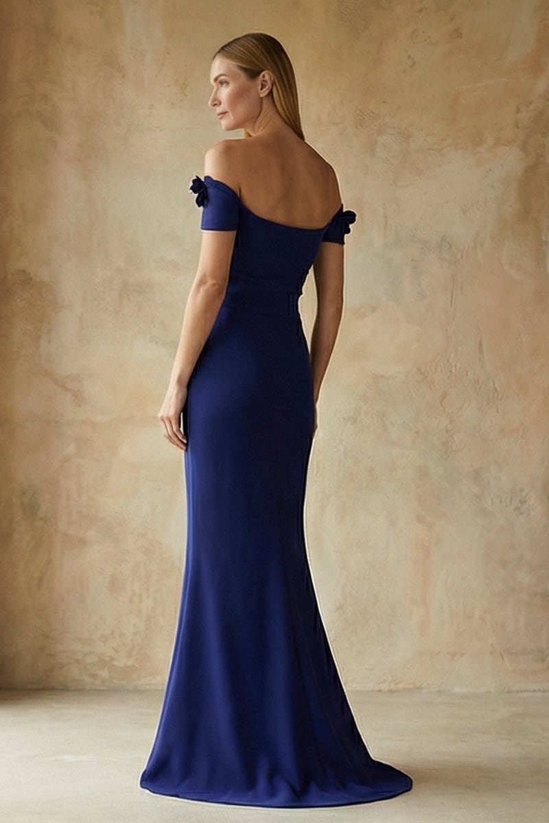 Thalia Off-the-Shoulder Maxi Dress | Jewelclues #color_navy blue