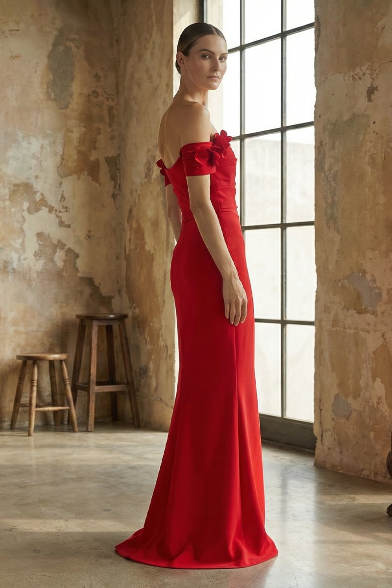 Thalia Off-the-Shoulder Maxi Dress | Jewelclues #color_red