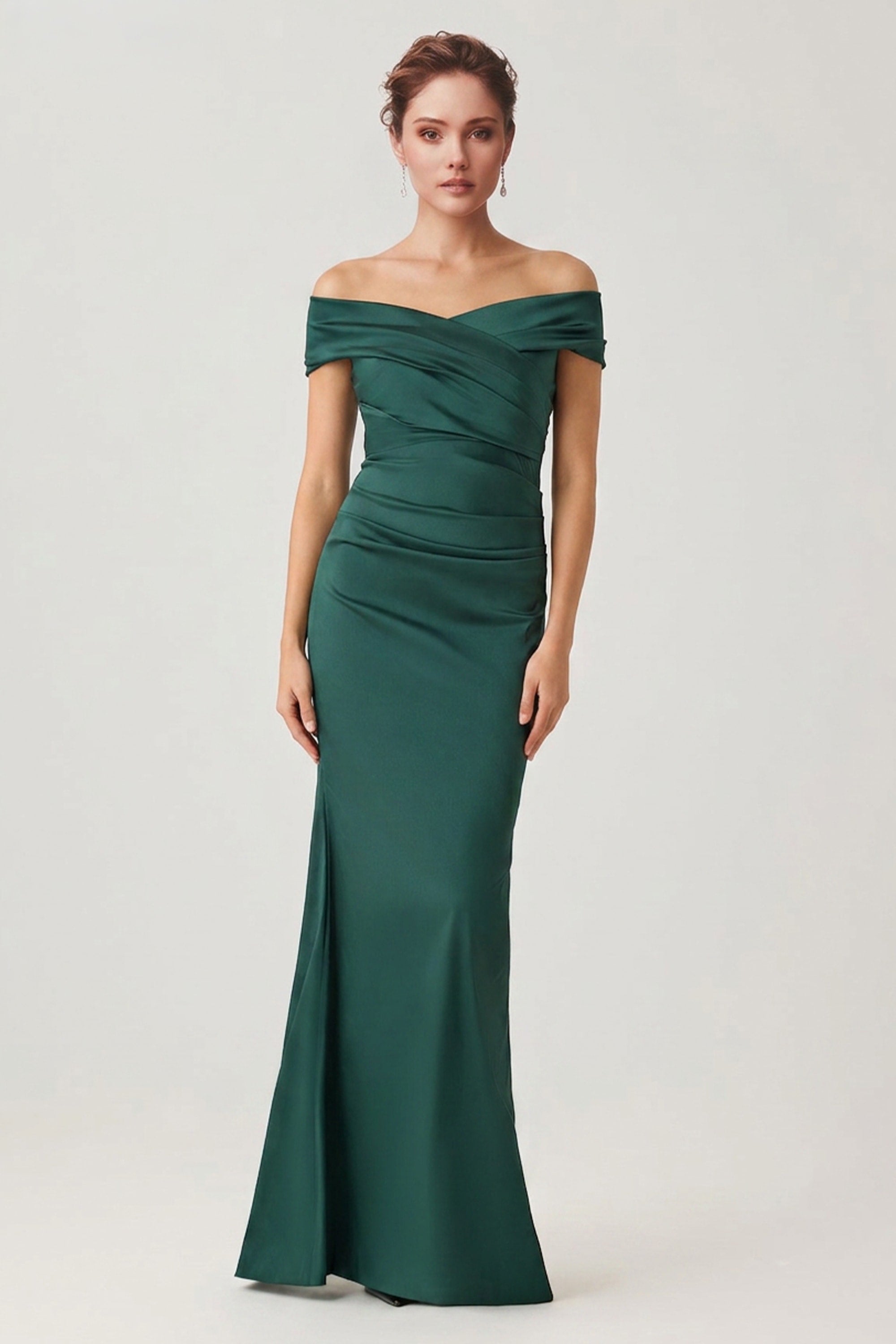 Theia Off-The-Shoulder Satin Gown | JewelClues