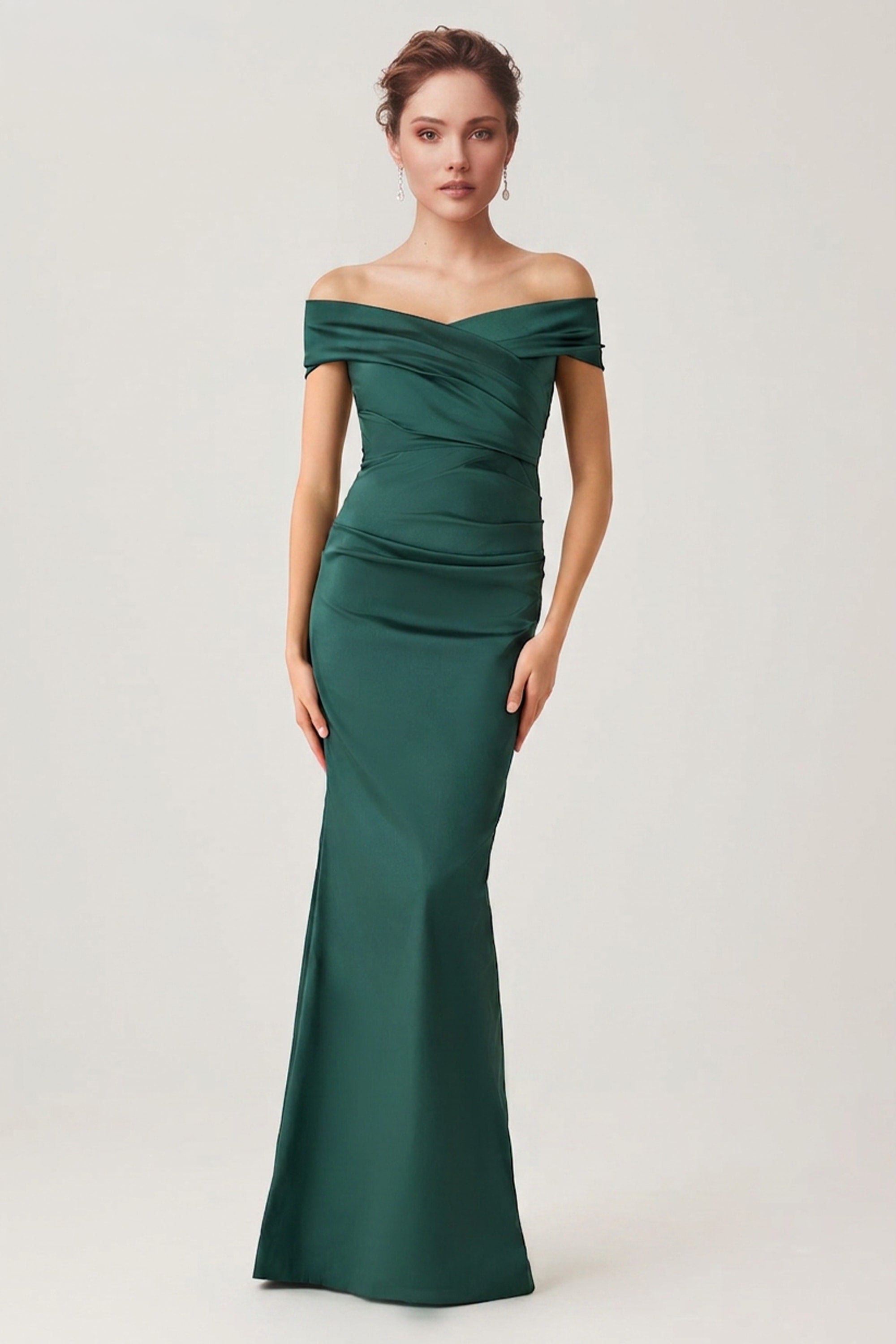 Theia Off-The-Shoulder Satin Gown | JewelClues