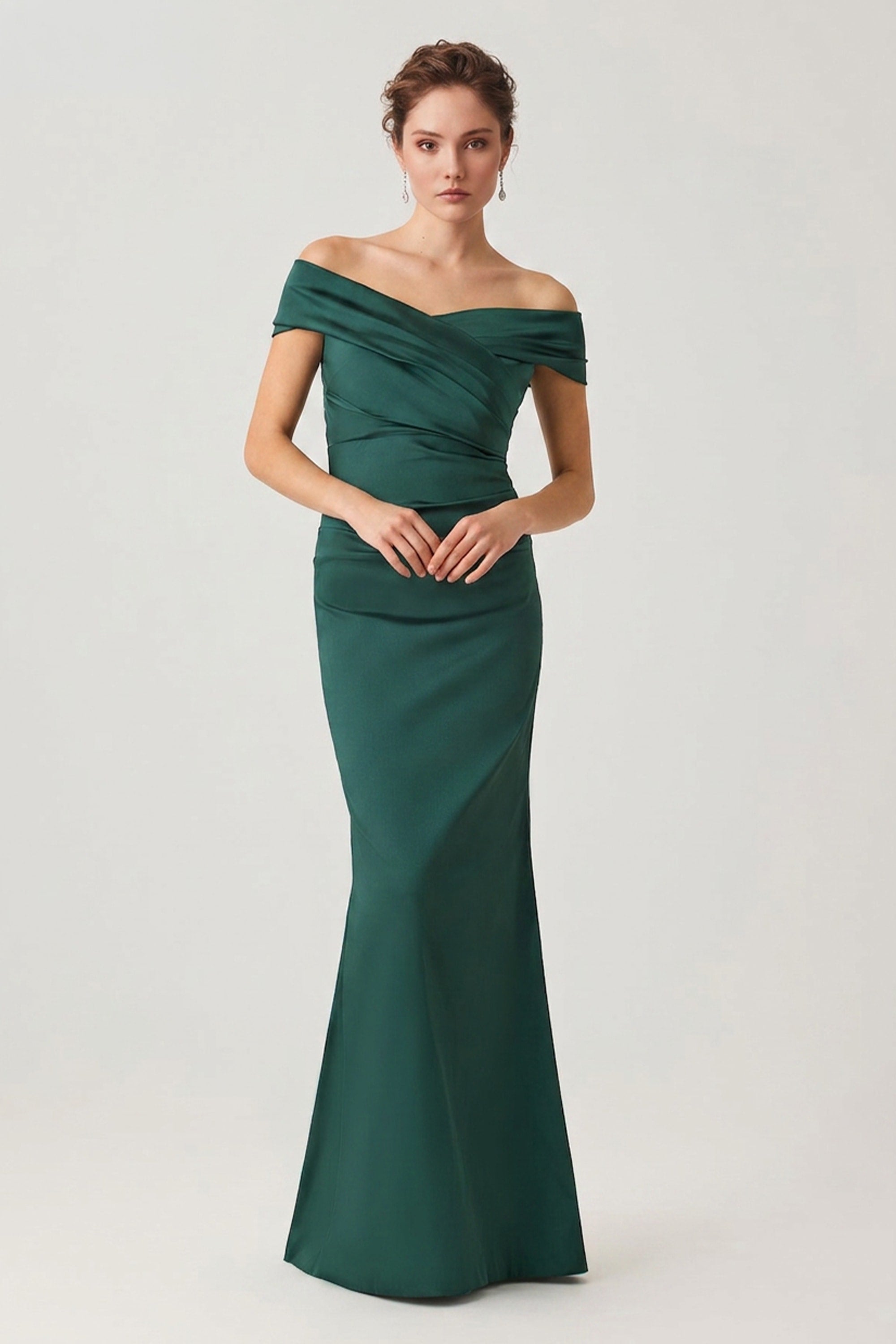 Theia Off-The-Shoulder Satin Gown | JewelClues