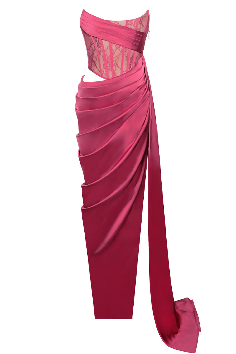 Color_Claret | Truly Unforgettable Corset Satin Maxi Dress | Jewelclues