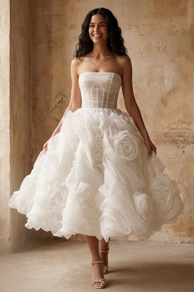 Unreal Sensibility Strapless Midi Dress | Jewelclues | #color_white