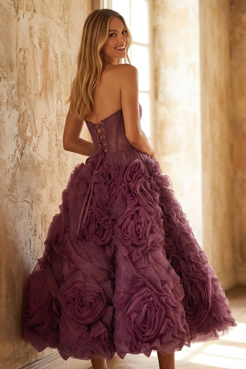 Unreal Sensibility Strapless Midi Dress | Jewelclues | #color_wine