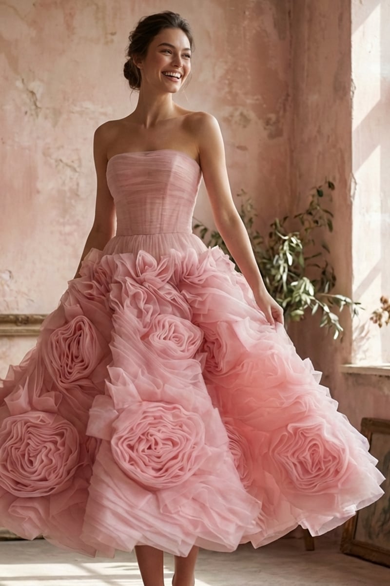 Unreal Sensibility Strapless Midi Dress | Jewelclues | #color_blush