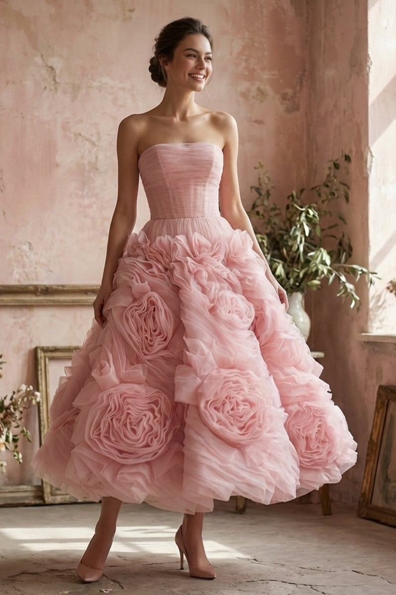 Unreal Sensibility Strapless Midi Dress | Jewelclues | #color_blush