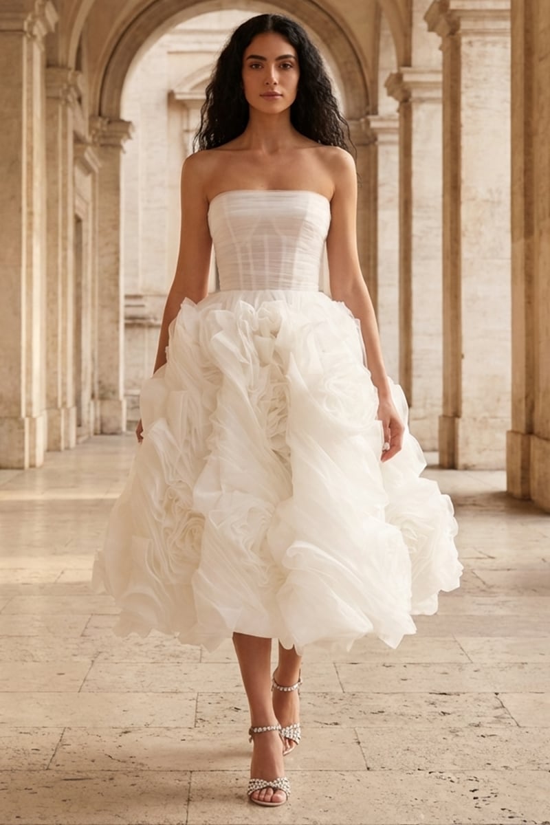 Unreal Sensibility Tulle Strapless Midi Dress | Jewelclues | #color_white