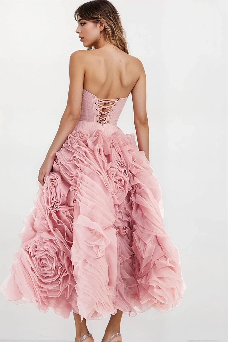 Unreal Sensibility Tulle Strapless Midi Dress | Jewelclues | #color_blush