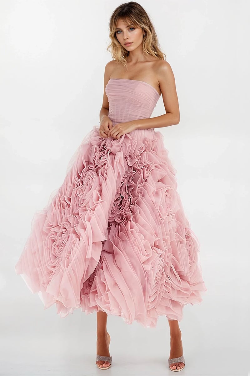 Unreal Sensibility Tulle Strapless Midi Dress | Jewelclues | #color_blush