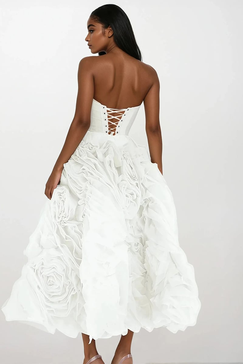 Unreal Sensibility Tulle Strapless Midi Dress | Jewelclues | #color_white