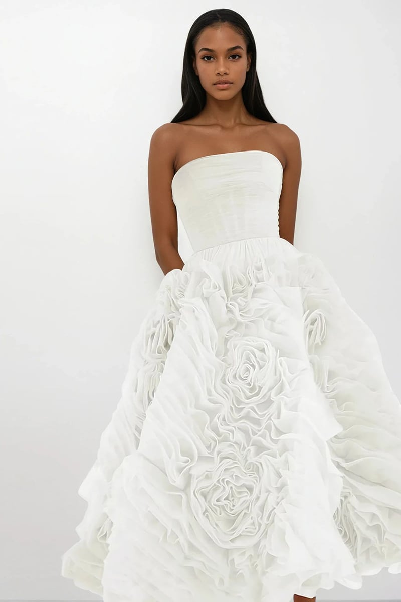 Unreal Sensibility Tulle Strapless Midi Dress | Jewelclues | #color_white
