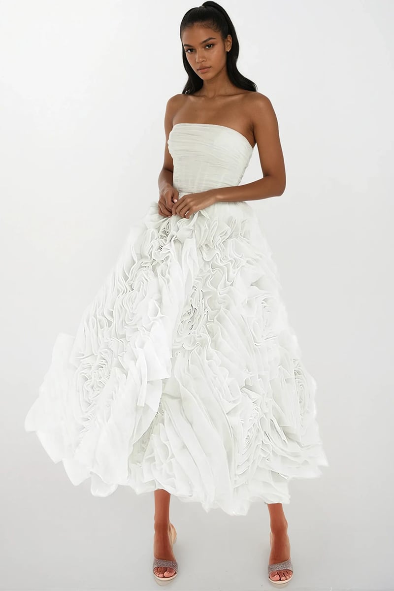 Unreal Sensibility Tulle Strapless Midi Dress | Jewelclues | #color_white