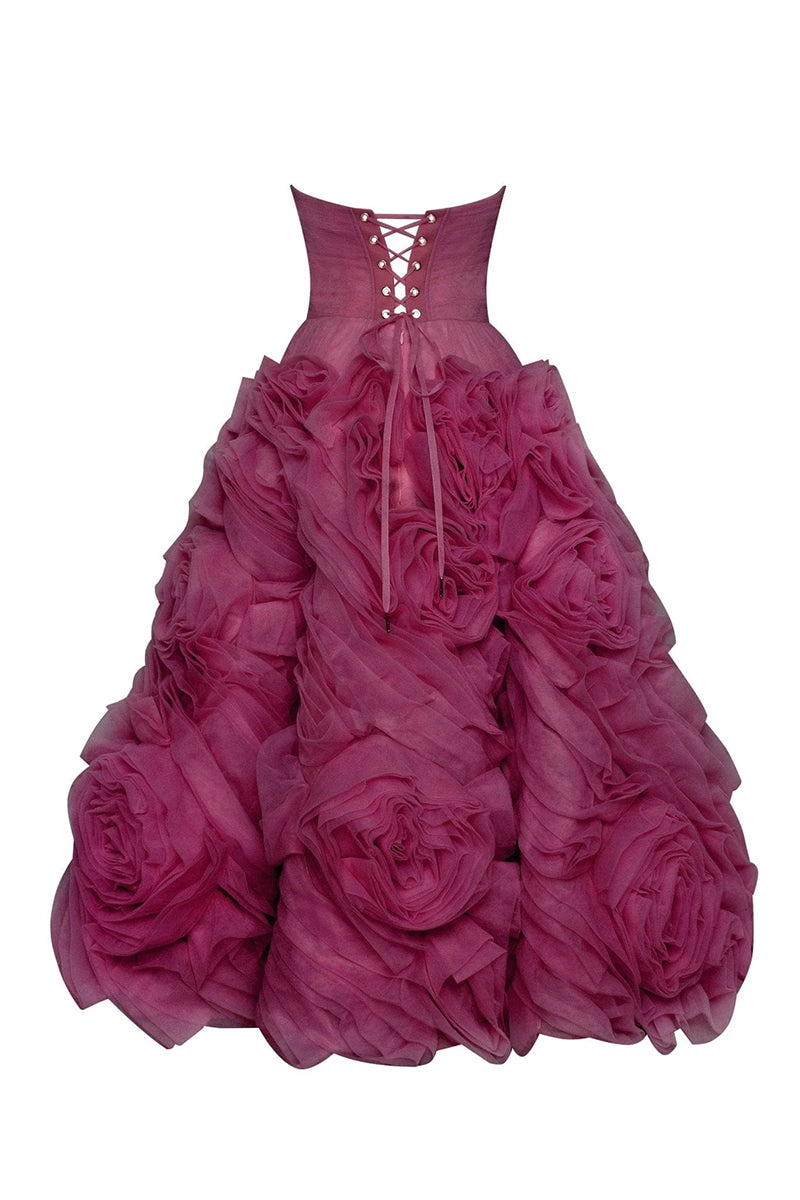 Unreal Sensibility Tulle Strapless Midi Dress | Jewelclues | #color_wine
