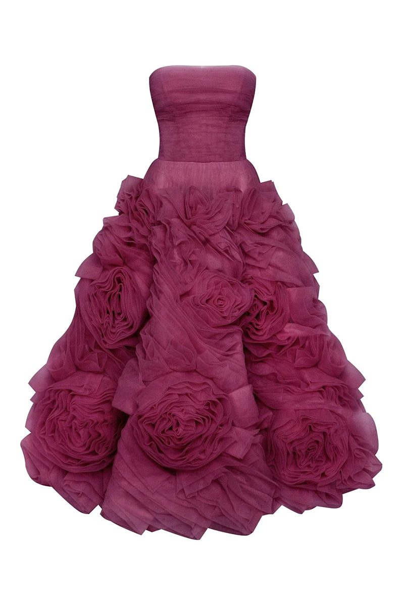 Unreal Sensibility Tulle Strapless Midi Dress | Jewelclues | #color_wine