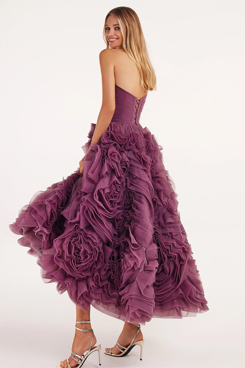 Unreal Sensibility Tulle Strapless Midi Dress | Jewelclues | #color_wine