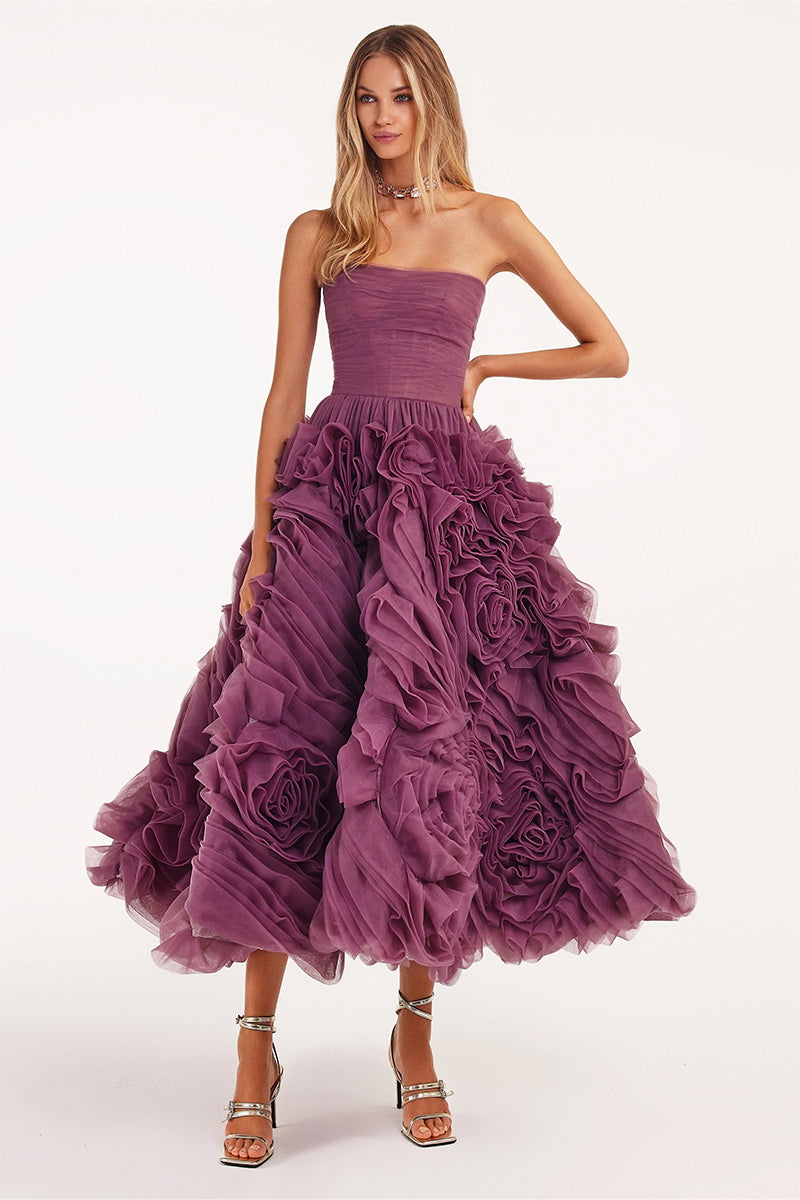 Unreal Sensibility Tulle Strapless Midi Dress | Jewelclues | #color_wine