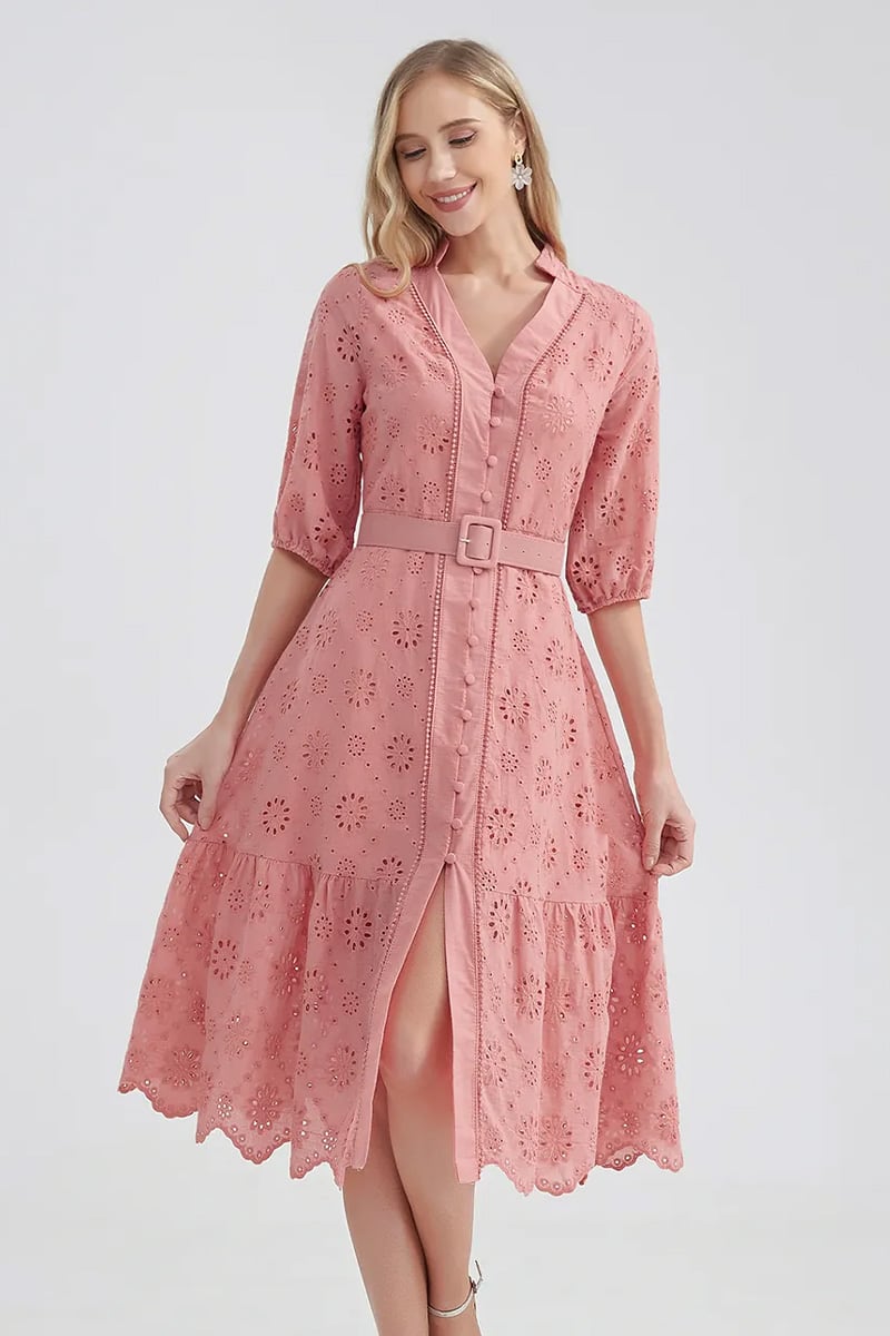 Vacation Romance Eyelet Midi Dress | Jewelclues #color_dusty pink