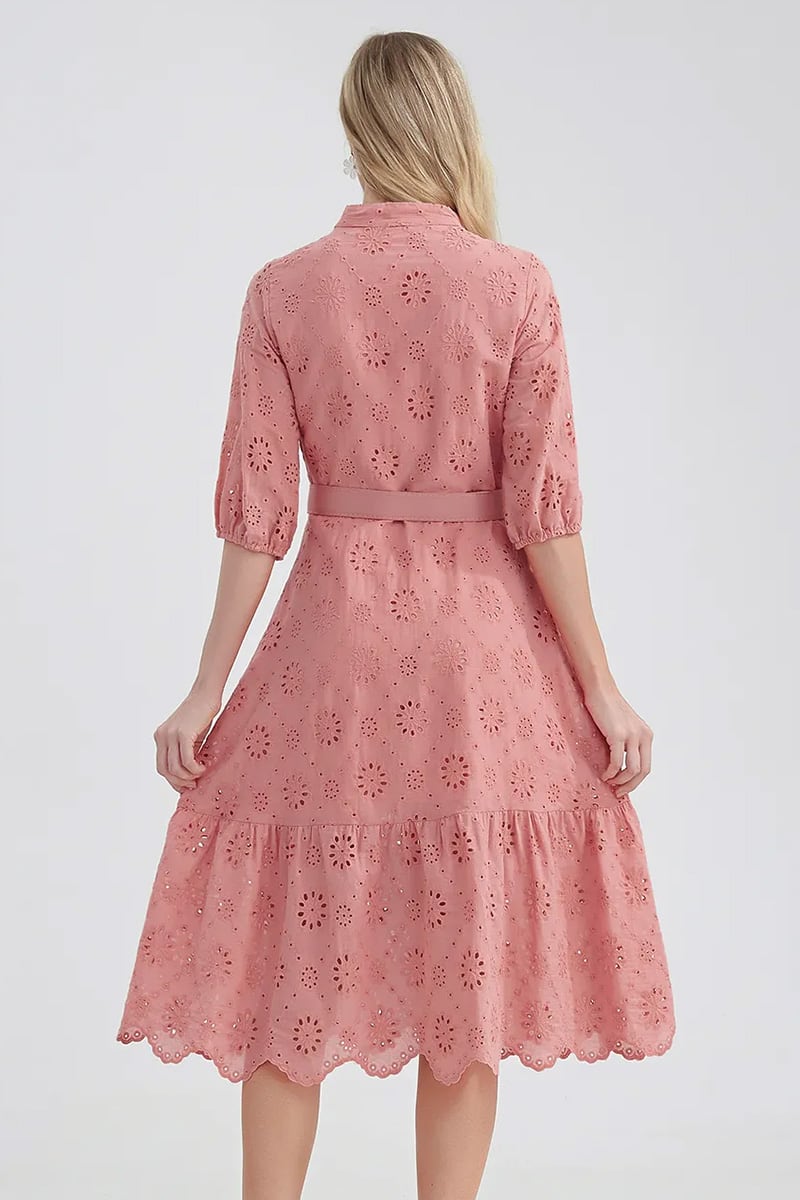 Vacation Romance Eyelet Midi Dress | Jewelclues #color_dusty pink